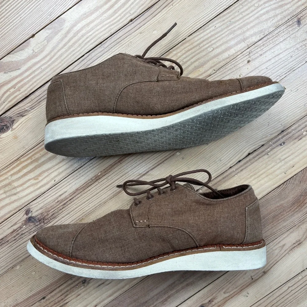 TOMS Mens Brown Canvas Brogue Derby Cap Toe Oxford preppy career Shoes Size 9